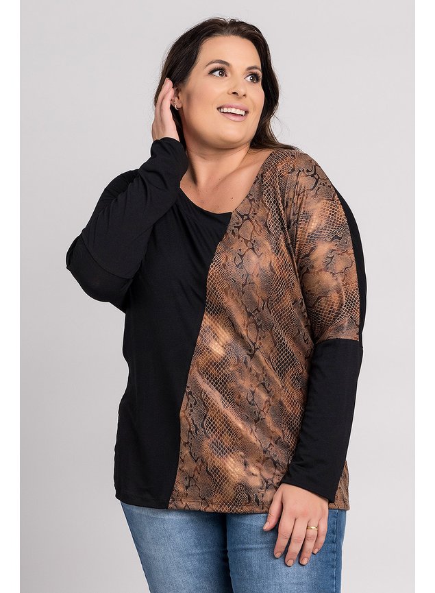 2711 blusa feminina manga longa morcego plus size visco detalhe animal print serena 6