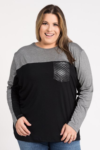 2741 blusa feminina plus size manga longa visco bolso frente matelasse serena