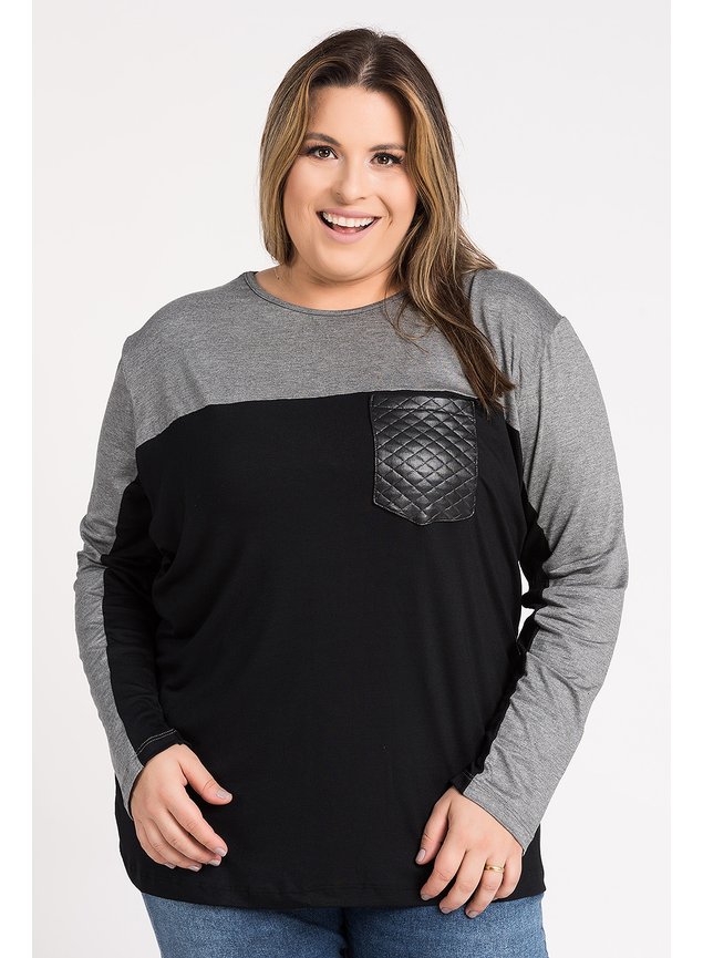 2741 blusa feminina plus size manga longa visco bolso frente matelasse serena