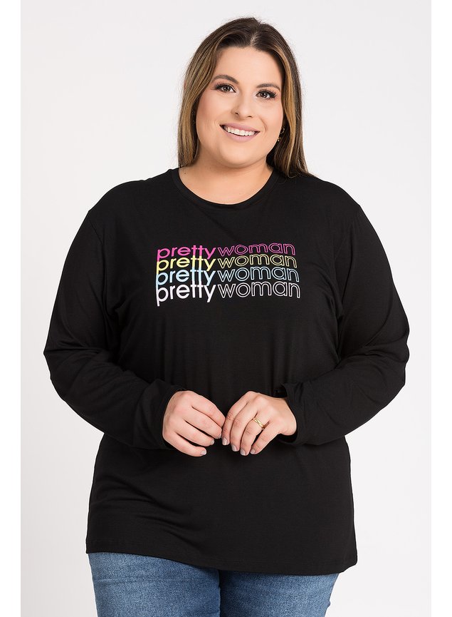 2733 blusa feminina plus size manga longa visco estampada pretty woman serena