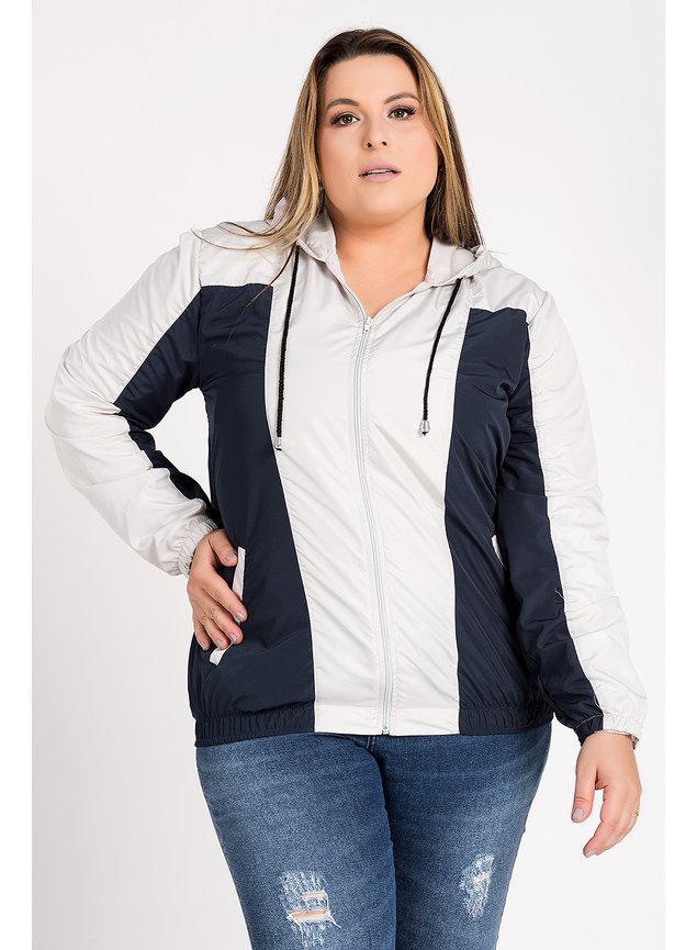 2706 jaqueta feminina plus size corta vento capuz fechamento ziper bicolor serena 6