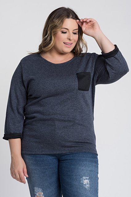 kib2370 blusao feminino plus size malha tricot lurex bolso frente ki beleza 6