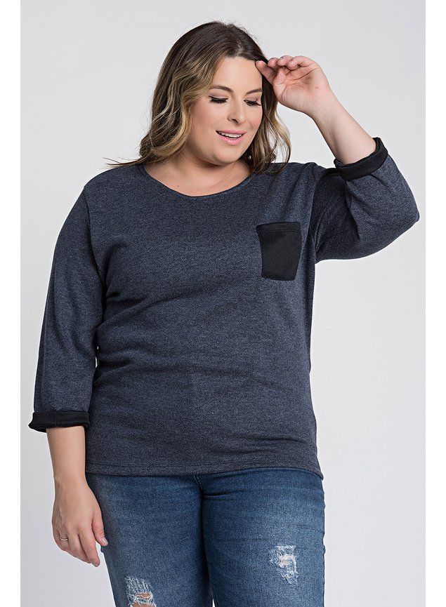 kib2370 blusao feminino plus size malha tricot lurex bolso frente ki beleza 6