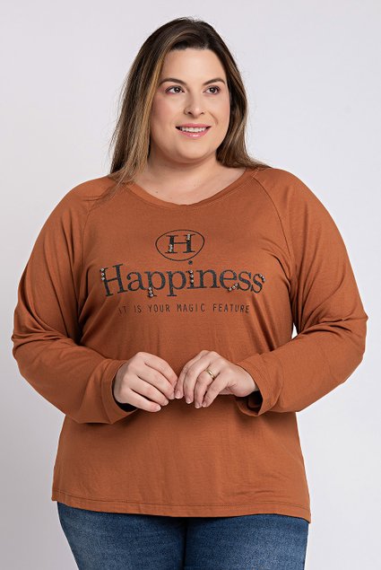 kib2360 blusa femina plus size visco estampa aplique manga raclan ki beleza