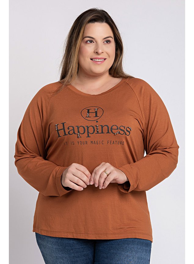 kib2360 blusa femina plus size visco estampa aplique manga raclan ki beleza