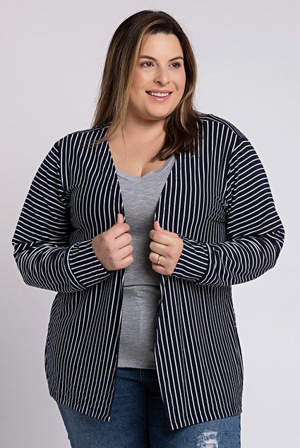 kib2366 cardigan feminino plus size listrado aberto ki beleza 4