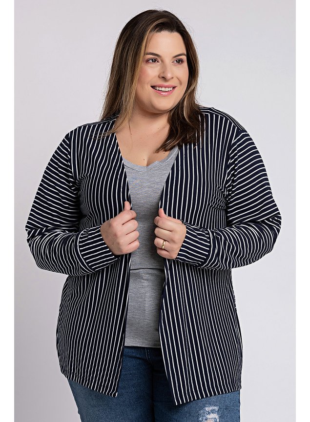 kib2366 cardigan feminino plus size listrado aberto ki beleza 4