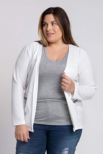 2531 blazer feminino plus size ziper bolso serena