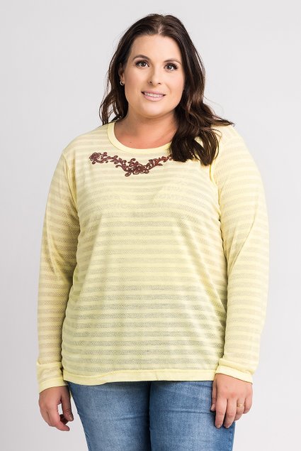 2524 blusa manga longa feminina malha bionda aplique serena