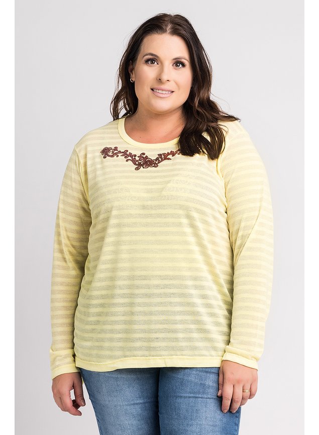 2524 blusa manga longa feminina malha bionda aplique serena