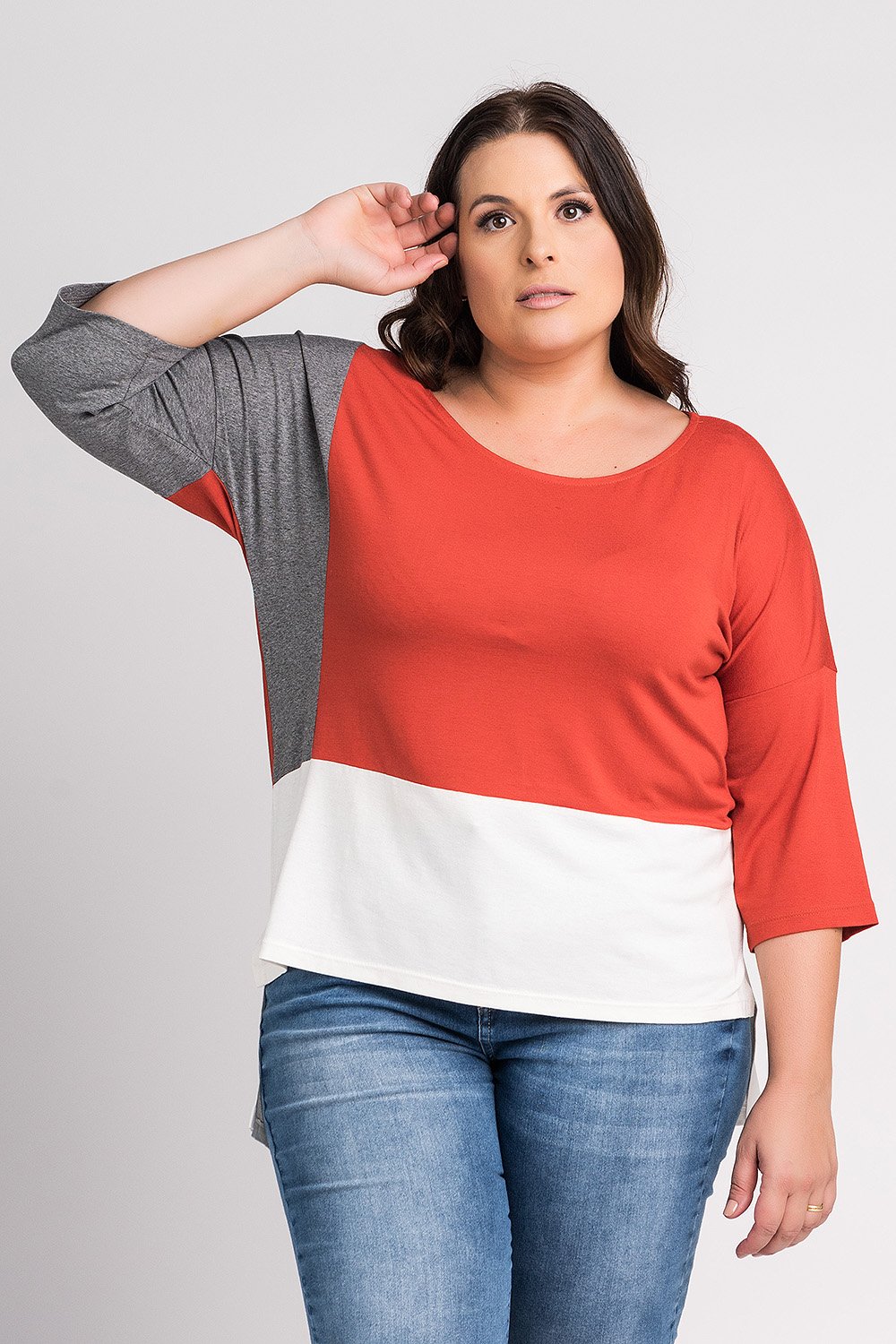 Blusa Feminina Plus Size Manga Morcego 3/4 Recortes Cores