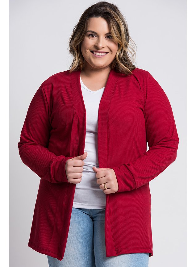 2725 cardigan feminino plus size ribana larga serena