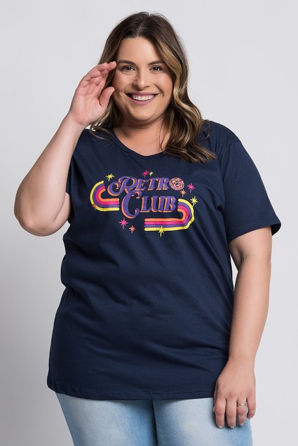 2755 t shirt feminina plus size estampada retro club serena