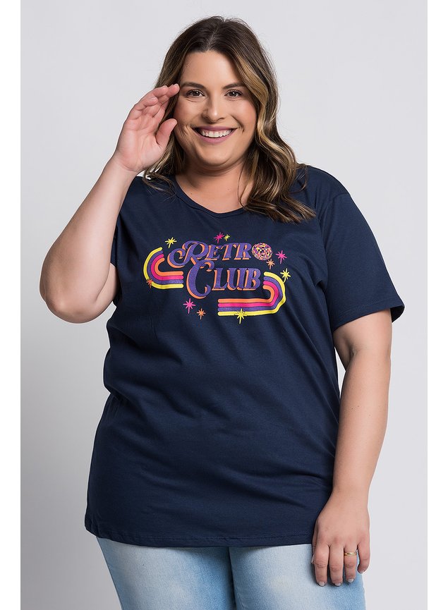 2755 t shirt feminina plus size estampada retro club serena