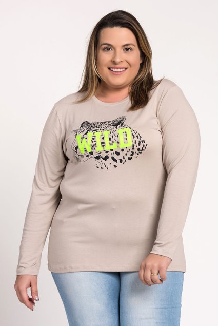 2754 blusa feminina plus size manga longa visco estampada wild serena