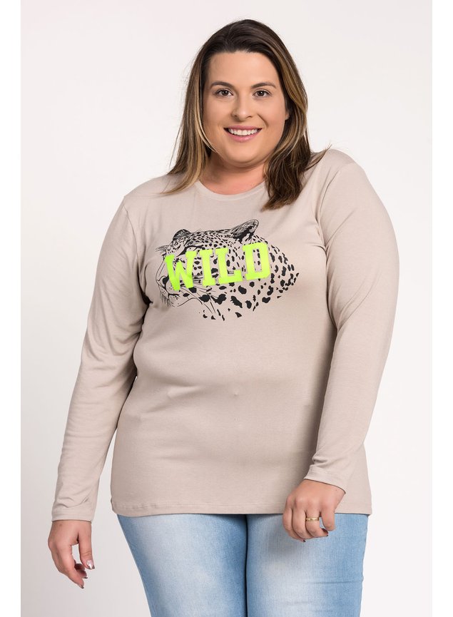 2754 blusa feminina plus size manga longa visco estampada wild serena