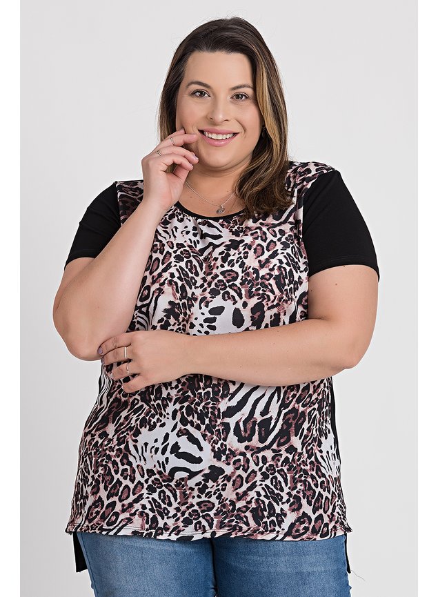 2369 blusa feminina plus size visco sublimada animal print serena