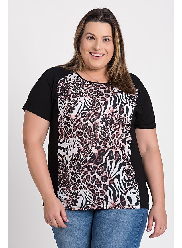 2370 blusa feminina plus size visco sublimada animal print serena