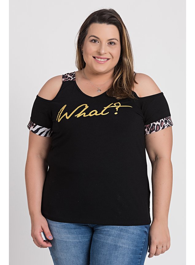 2371 blusa feminina plus size visco vazado ombro detalhe animal print estampa serena
