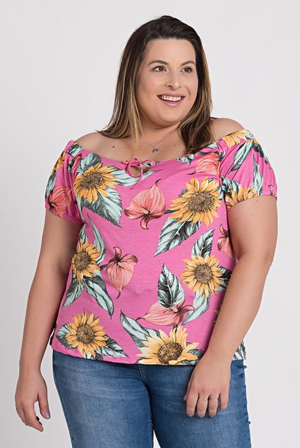 2632 blusa feminina plus size visco ciganinha estampada detalhe amarracao serena