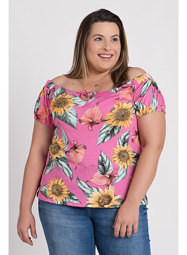 2632 blusa feminina plus size visco ciganinha estampada detalhe amarracao serena