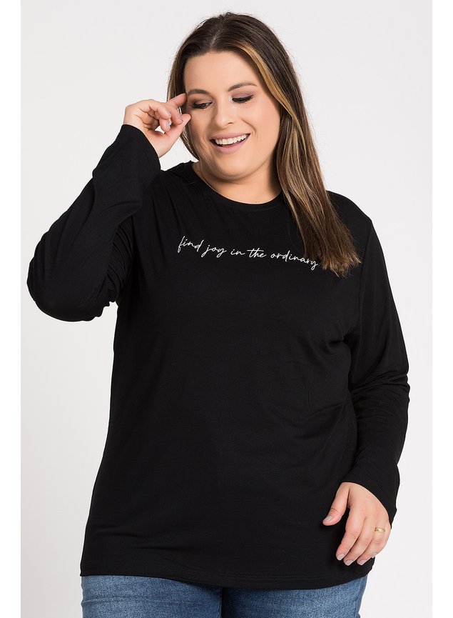 2734 blusa feminina plus size manga longa visco estampada find joy in the ordinary serena