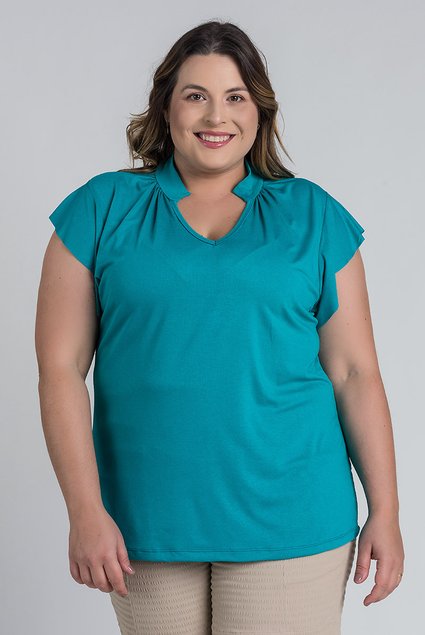 2780 blusa feminina plus size visco decote v gola detalhe franzido serena