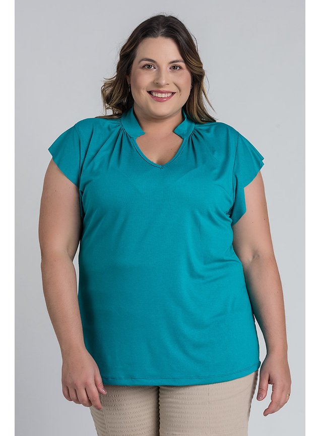 2780 blusa feminina plus size visco decote v gola detalhe franzido serena