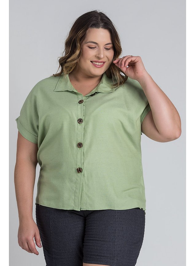 blusa feminina plus size viscose linho fechamento botoes cereja rosa 5