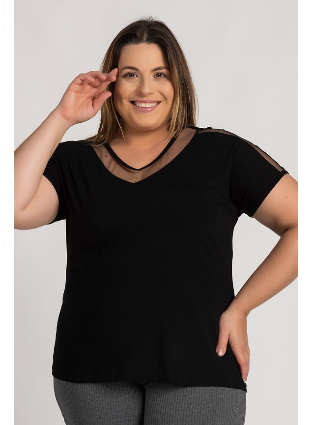 2774 blusa feminina plus size visco tule decote mangas serena 10