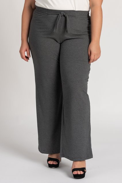 2779 calca feminina plus size pantalona canelado cos elastico detalhe amarracao serena