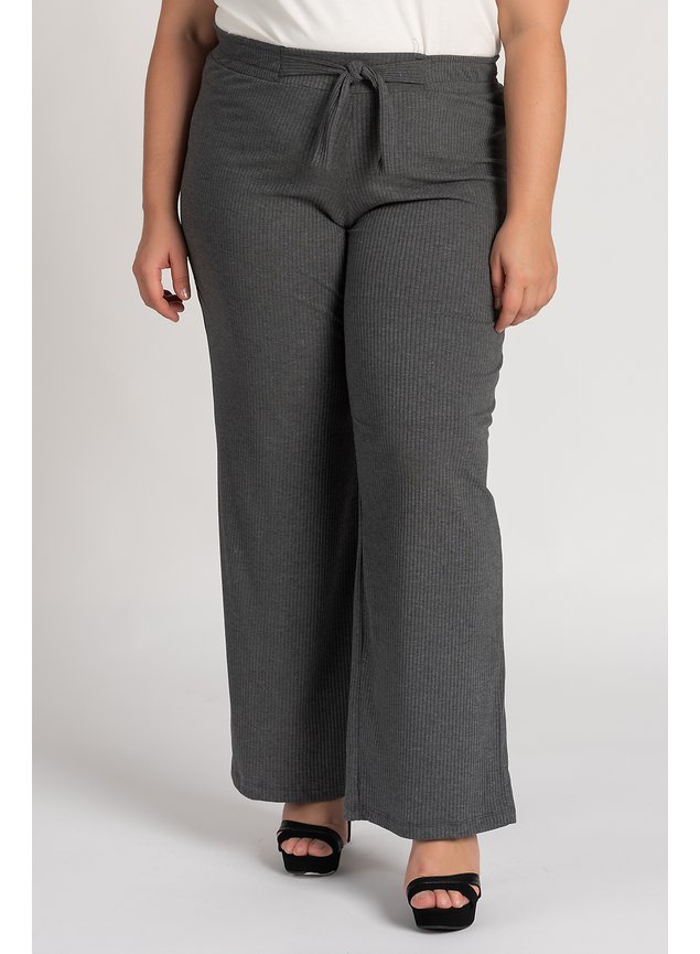 2779 calca feminina plus size pantalona canelado cos elastico detalhe amarracao serena