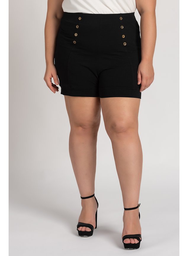 2794 bermuda feminina plus size moletinho cos largo detalhe botoes serena