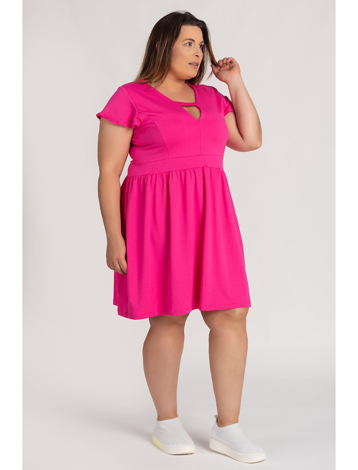 Vestido Plus Size Moletinho Detalhe Decote Mangas Cintura - Serena
