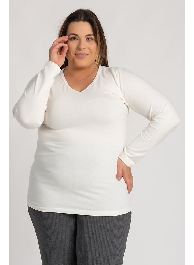 2622 blusa feminina plus size manga longa cotton decote v serena 2
