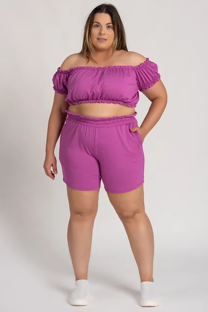 2783 conjunto feminino plus size moletinho ciganinha detalhes babados elastico serena