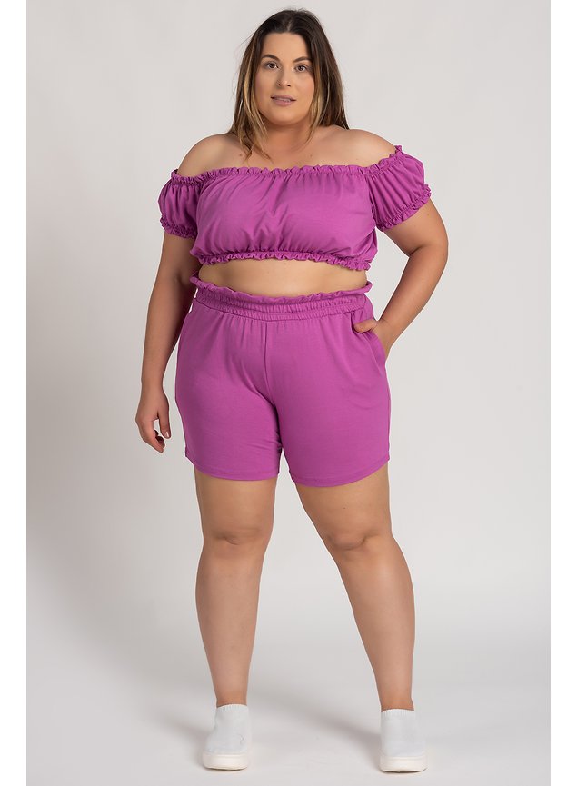 2783 conjunto feminino plus size moletinho ciganinha detalhes babados elastico serena