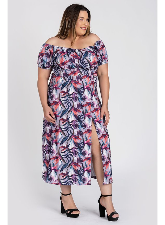 2797 2815 vestido feminino plus size longo ciganinha malha confort estampado fenda frontal serena 7