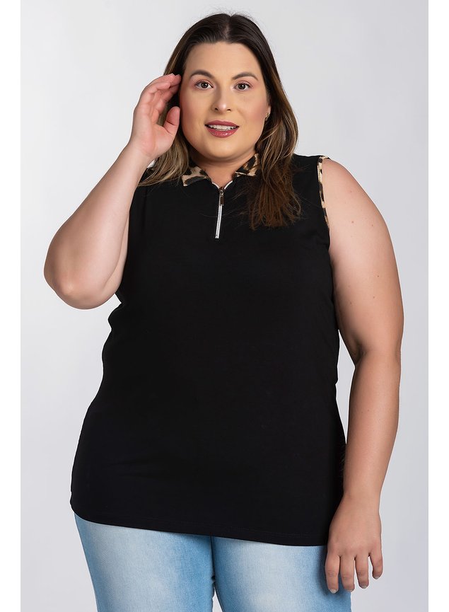 2775 regata feminina plus size visco detalhe animal print ziper decote serena