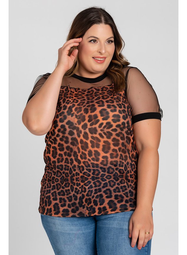 2802 blusa feminina plus size detalhe tule sublimado animal print visco costas serena 2