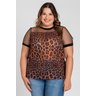 Blusa Feminina Plus Size Detalhe Tule Sublimado Animal Print Visco Costas - Serena