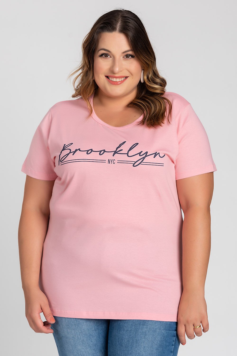 T Shirt Feminina Plus Size Malha Algodão Estampada Brooklyn Serena