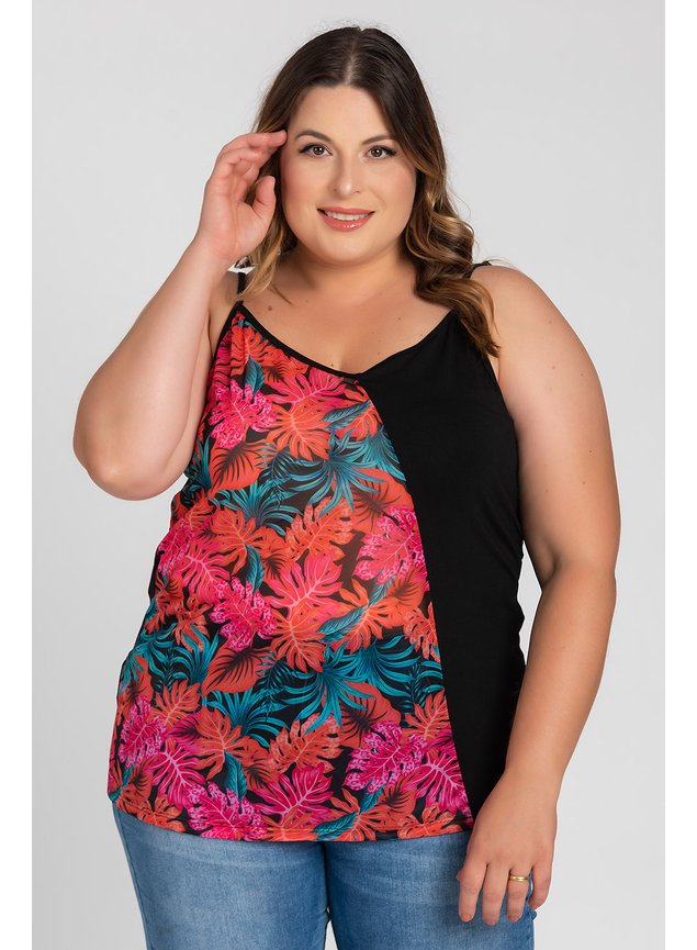 2801 blusa feminina plus size alcinha regulagem visco recorte estampa serena 2