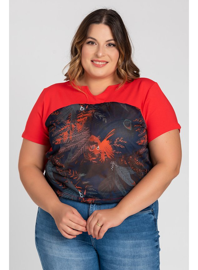 2800 blusa feminina plus size visco detalhe gola sublimada frente animal serena 2