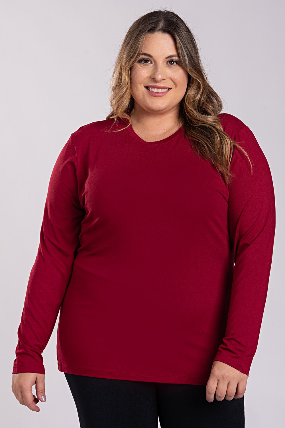 Blusa Feminina Manga Longa Plus Size Visco Confort Básica - Serena