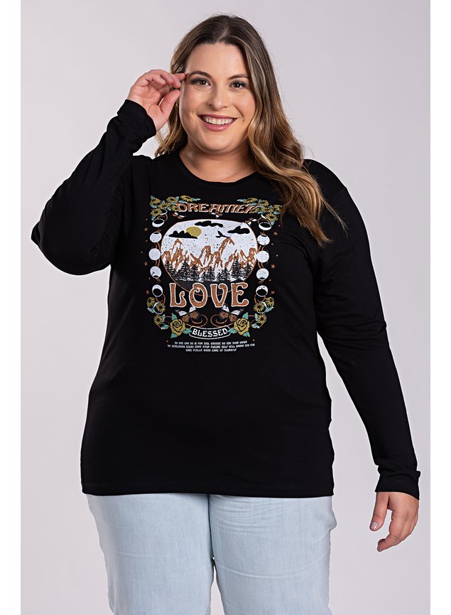 2885 blusa feminina manga longa plus size visco estampada dreamer love serena 11