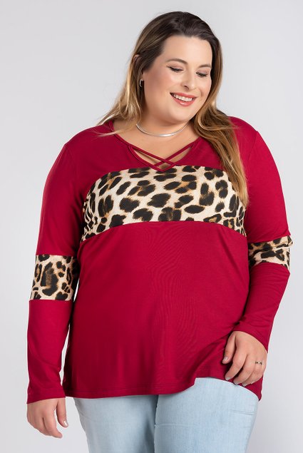 2853 blusa feminina plus size viscolycra com detalhe decote tiras animal print 10