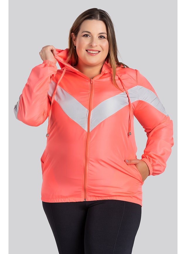 2919 2920 jaqueta corta vento feminina plus size em microfibra bicolor bolsos laterais e capuz serena 3