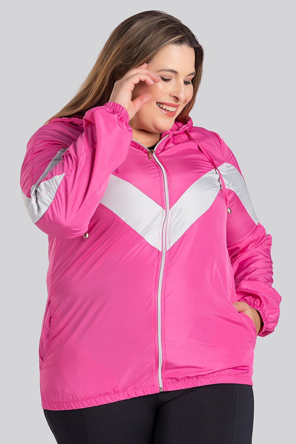 Jaqueta Corta Vento Feminina Plus Size em Microfibra Bicolor