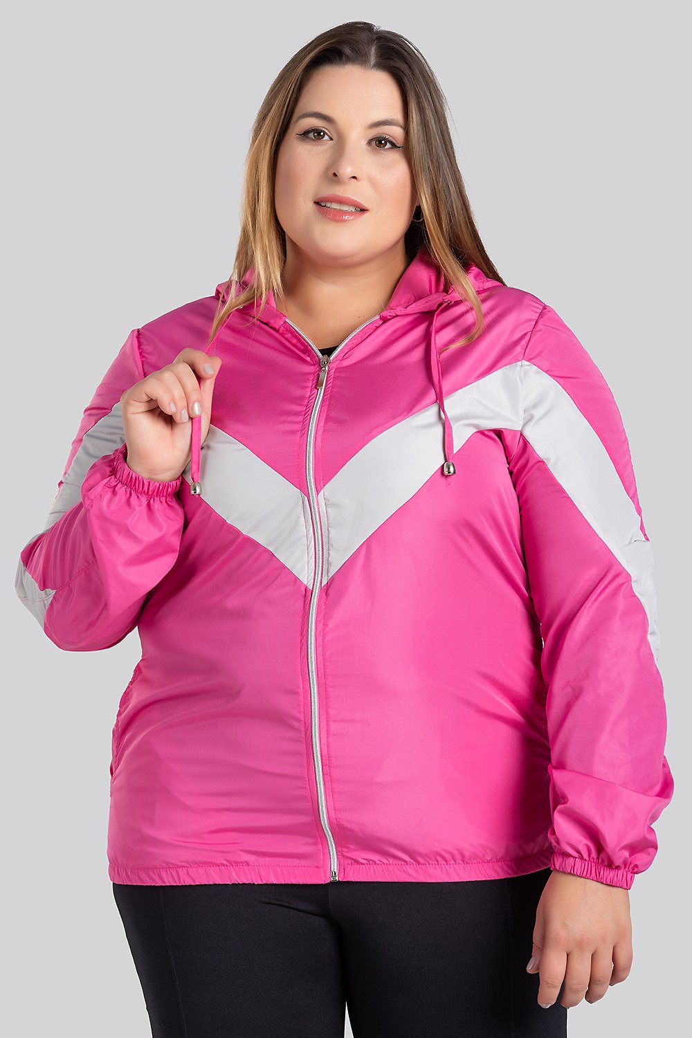 Jaqueta Corta Vento Feminina Plus Size em Microfibra Bicolor